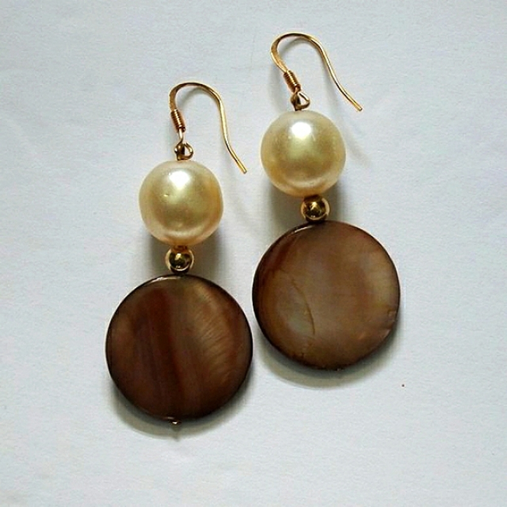 NEW Pearl/Abalone Dangle Earrings 2.75"
